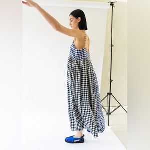 Injiri Rasa 131 Slip Dress navy/cream plaid Medium